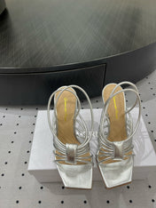 GIANVITO ROSSI 26S STRAPPY HIGH-HEEL SANDALS 110 MM IN SILVER LAMBSKIN