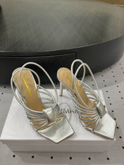 GIANVITO ROSSI 26S STRAPPY HIGH-HEEL SANDALS 110 MM IN SILVER LAMBSKIN