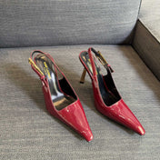 YSL 26S HEELED SLINGBACKS 100 MM IN DARK RED CALFSKIN