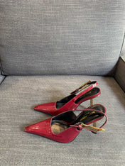 YSL 26S HEELED SLINGBACKS 100 MM IN DARK RED CALFSKIN