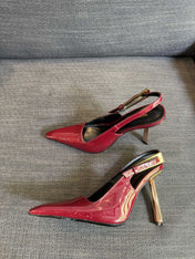 YSL 26S HEELED SLINGBACKS 100 MM IN DARK RED CALFSKIN