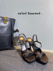 YSL 26S CROSS-STRAP SANDALS 150 MM IN BLACK SATIN