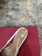VALENTINO 26S BOW SLINGBACKS 75 MM IN WHITE AND BROWN CALFSKIN