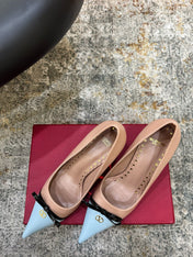 VALENTINO 26S BOW HIGH HEELS 75 MM IN NUDE AND LIGHT BLUE CALFSKIN