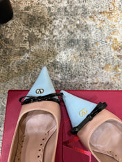 VALENTINO 26S BOW HIGH HEELS 75 MM IN NUDE AND LIGHT BLUE CALFSKIN