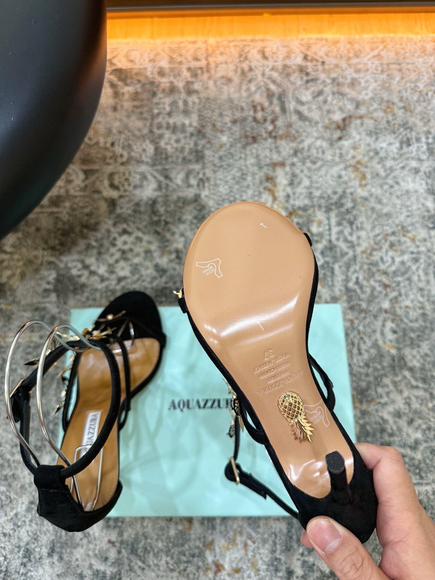 AQUAZZURA 26S BUTTERFLY SANDALS 95 MM IN BLACK SUEDE 