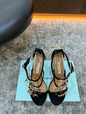 AQUAZZURA 26S BUTTERFLY SANDALS 95 MM IN BLACK SUEDE 