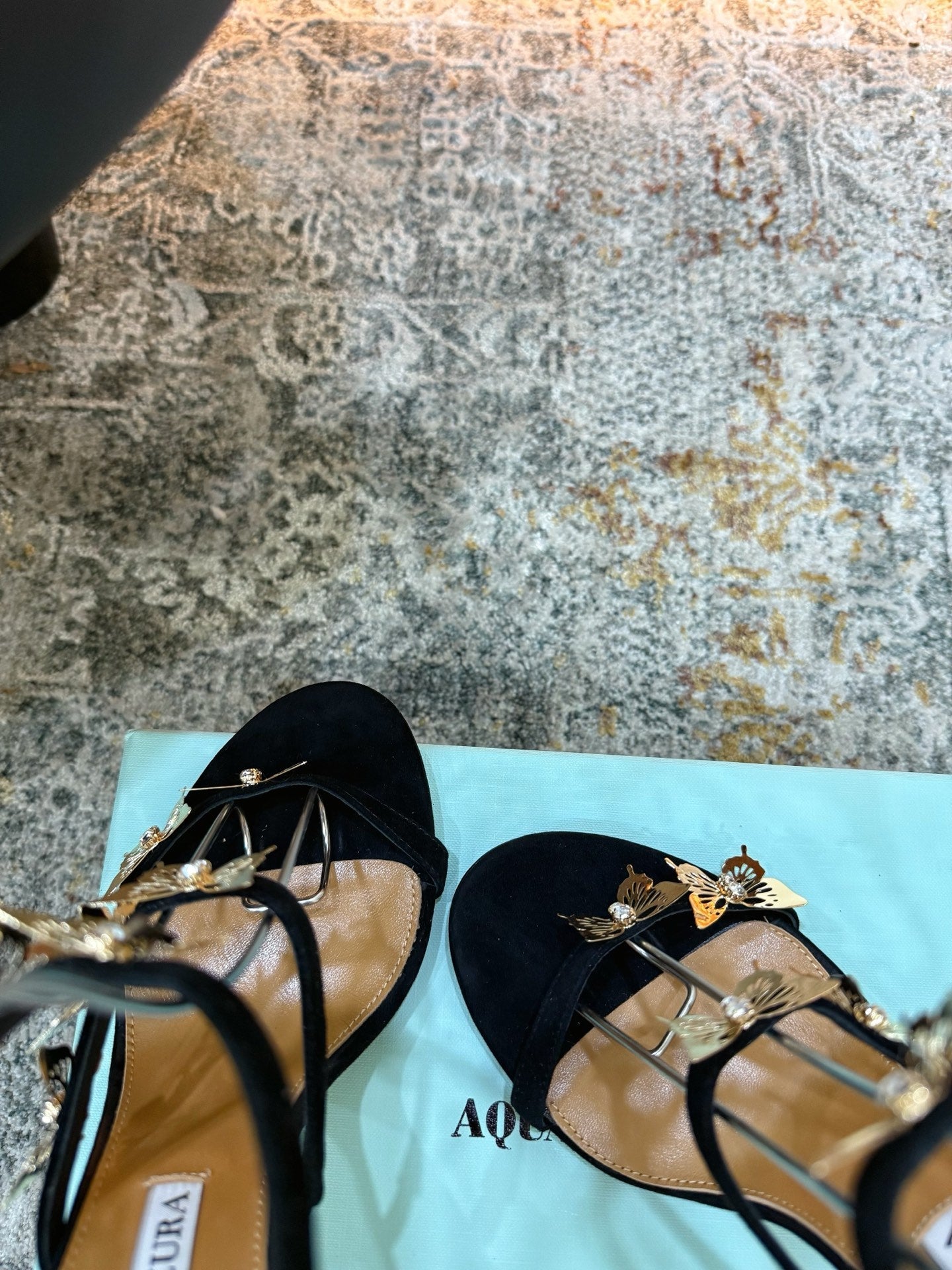 AQUAZZURA 26S BUTTERFLY SANDALS 95 MM IN BLACK SUEDE 