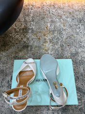 AQUAZZURA 26S PEEP-TOE SANDALS 100 MM IN WHITE MESH AND SATIN