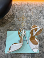 AQUAZZURA 26S PEEP-TOE SANDALS 100 MM IN WHITE MESH AND SATIN