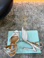 AQUAZZURA 26S PEEP-TOE SANDALS 100 MM IN WHITE MESH AND SATIN