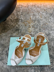 AQUAZZURA 26S PEEP-TOE SANDALS 100 MM IN WHITE MESH AND SATIN