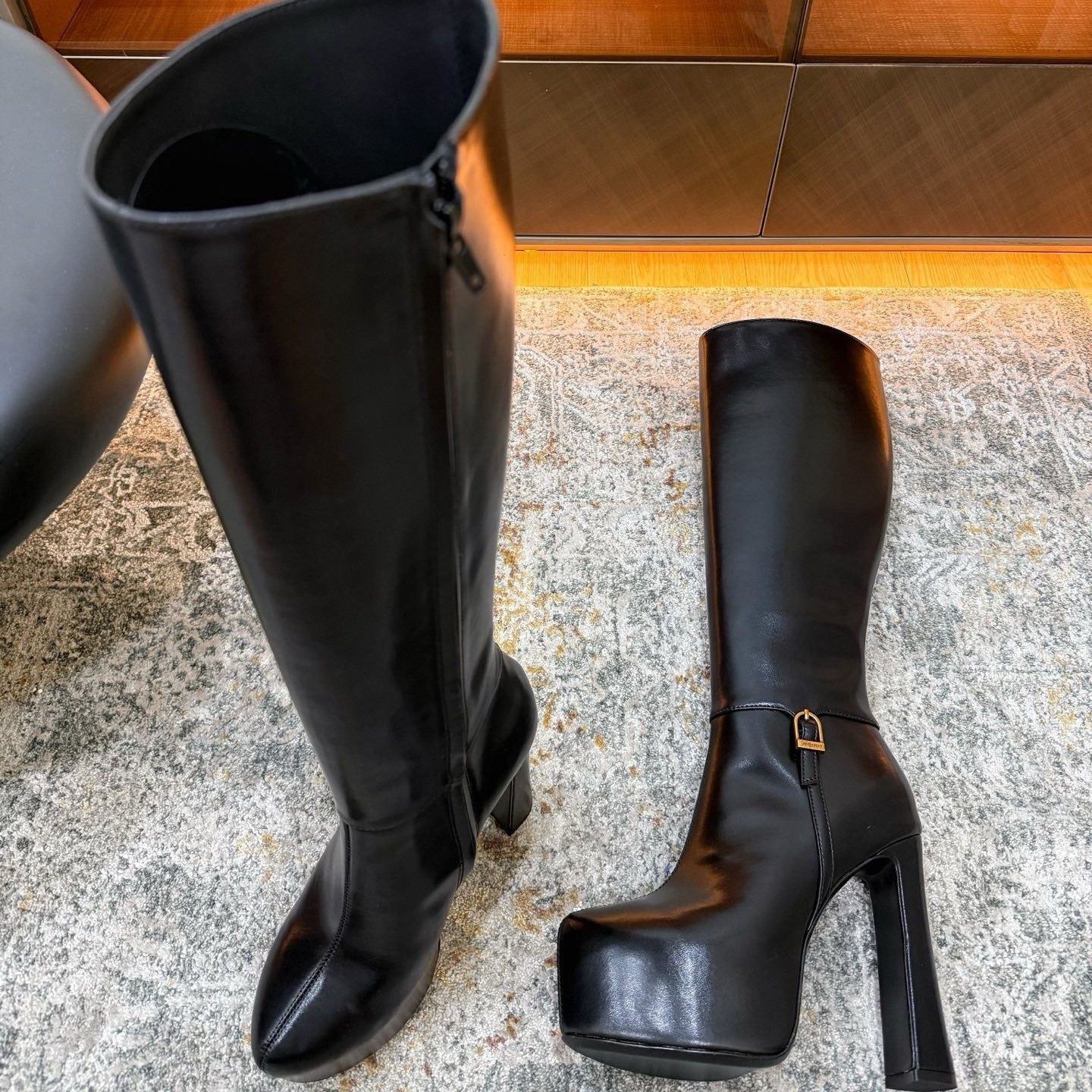 YSL 26S KNEE HIGH BOOTS 130 MM IN BLACK CALFSKIN