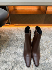 YSL 26S ANKLE BOOTS 90 MM IN DARK BROWN GLOSSY LEATHER