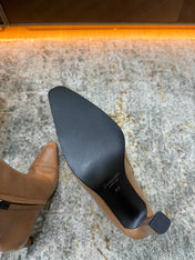 YSL 26S ANKLE BOOTS 90 MM IN TAUPE BEIGE GLOSSY LEATHER