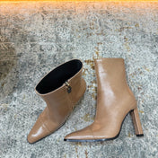 YSL 26S ANKLE BOOTS 90 MM IN TAUPE BEIGE GLOSSY LEATHER