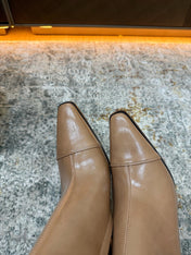 YSL 26S ANKLE BOOTS 90 MM IN TAUPE BEIGE GLOSSY LEATHER