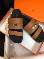GABRIEL SANDAL MULE IN BRONZE BROWN CALFSKIN
