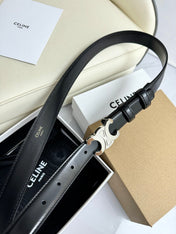 SMALL TRIOMPHE BELT 18 MM BLACK LEATHER SILVER HARDWARE