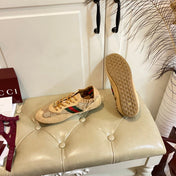 GUCCI 26S SNEAKER IN LIGHT BROWN SUEDE AND MESH FABRIC
