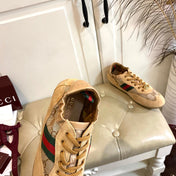 GUCCI 26S SNEAKER IN LIGHT BROWN SUEDE AND MESH FABRIC