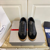 PRADA 26S LACE UP SNEAKERS IN BLACK CALFSKIN AND SUEDE