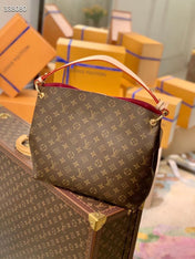 GRACEFUL MM BAG 35 IN BROWN MONOGRAM COATED CANVAS BEIGE CALFSKIN
