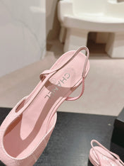 SLINGBACKS IN LIGHT PINK LAMBSKIN AND BLACK SATIN