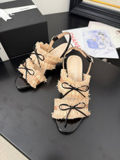 PEACH PINK GROSGRAIN CANVAS BOW SLINGBACK SANDALS 65 MM