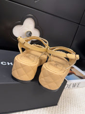 THICK-SOLED SANDALS 55 MM IN SAND YELLOW CALFSKIN