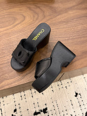 CHANEL 26S WEDGE SANDALS 95 MM IN BLACK CALFSKIN STYLE 1