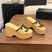 CHANEL 26S WEDGE SANDALS 95 MM IN PASTEL YELLOW CALFSKIN