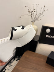 CHANEL 26S WEDGE SANDALS 95 MM IN WHITE CALFSKIN