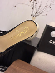 CHANEL 26S HIGH HEELS SANDALS 60 MM IN BLACK WOVEN LAMBSKIN