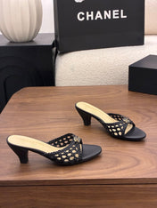 CHANEL 26S HIGH HEELS SANDALS 60 MM IN BLACK WOVEN LAMBSKIN