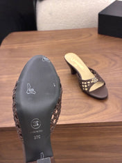 CHANEL 26S HIGH HEELS SANDALS 60 MM IN DARK BROWN WOVEN LAMBSKIN