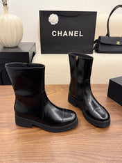 CHANEL 26S ANKLE BOOTS 45 MM IN BLACK PATENT LEATHER ROUNDED TOE