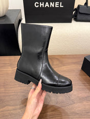 CHANEL 26S ANKLE BOOTS 45 MM IN BLACK PATENT LEATHER ROUNDED TOE