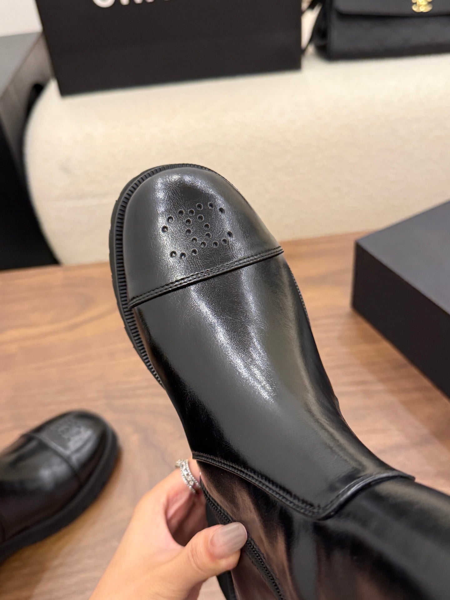 CHANEL 26S ANKLE BOOTS 45 MM IN BLACK PATENT LEATHER ROUNDED TOE