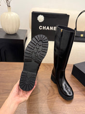 CHANEL 26S TALL BOOTS 45 MM IN BLACK PATENT LEATHER ROUNDED TOE
