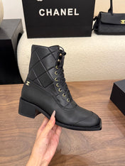 CHANEL 26S LACE UP HIGH TOP BOOTS 45 MM IN BLACK CALFSKIN