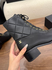 CHANEL 26S LACE UP HIGH TOP BOOTS 45 MM IN BLACK CALFSKIN