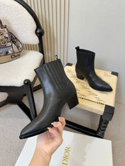 DIOR 26S BLOCK HEEL CHELSEA ANKLE BOOTS IN BLACK CALFSKIN