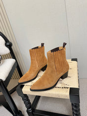 DIOR 26S BLOCK HEEL CHELSEA ANKLE BOOTS IN TAN BROWN SUEDE
