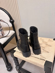 DIOR 26S QUILTED LUG SOLE SHORT MID-CALF BOOTS IN BLACK CALFSKIN GOLD HARDWARE