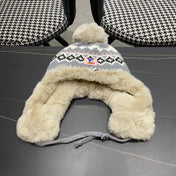 PLUSH EARMUFFS HAT IN COLORFUL WOOL AND RABBIT FUR 408172