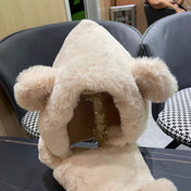 PLUSH WARM HAT IN BEIGE RABBIT FUR WITH FOX EARS 439588