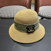 CHANEL 26S FLORAL RIBBON STRAW CLOCHE HAT 335747