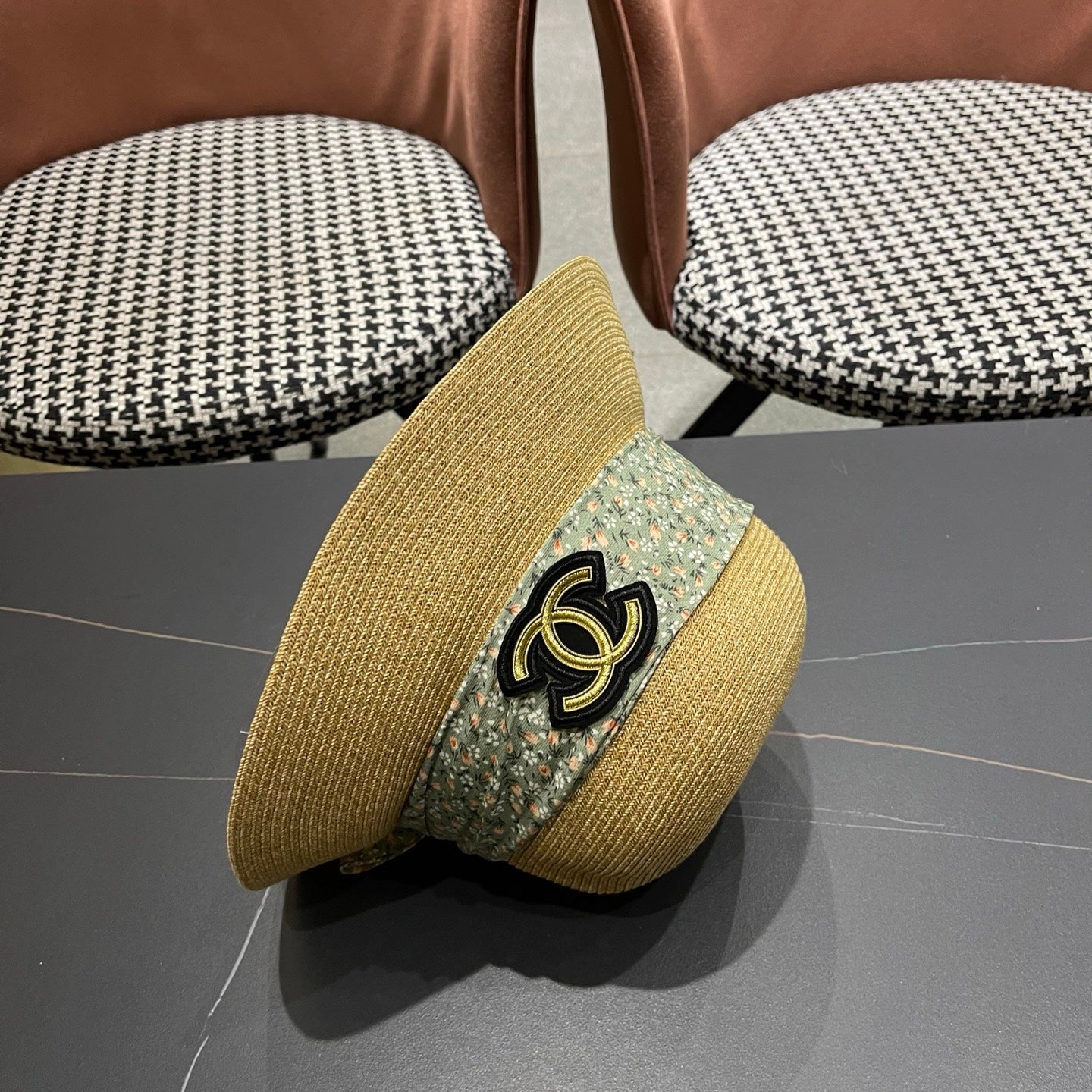CHANEL 26S FLORAL RIBBON STRAW CLOCHE HAT 335747