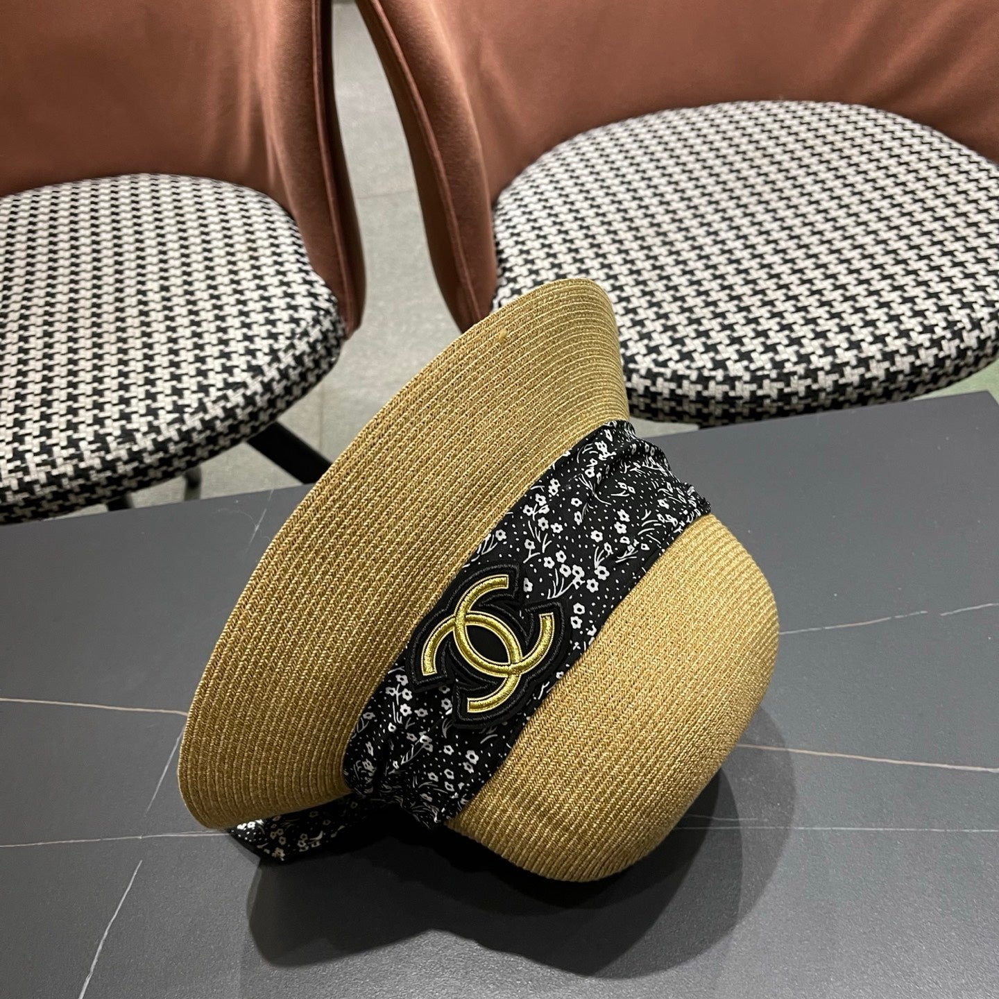 CHANEL 26S FLORAL RIBBON STRAW CLOCHE HAT 335746